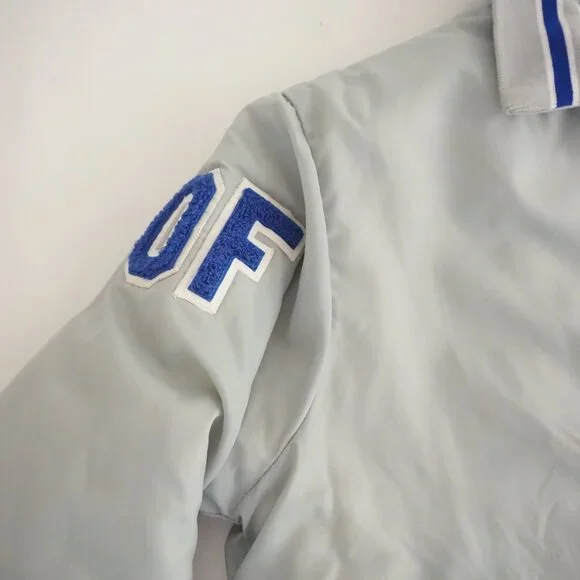 Vintage North Tail Grey Blue MVP Sports Patch Varsity Snap Jacket Large - Picture 6 of 16